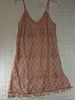 Speechless Blush Pink Lace Mini Dress with Tassel Hem V Neck..fun Party Dress